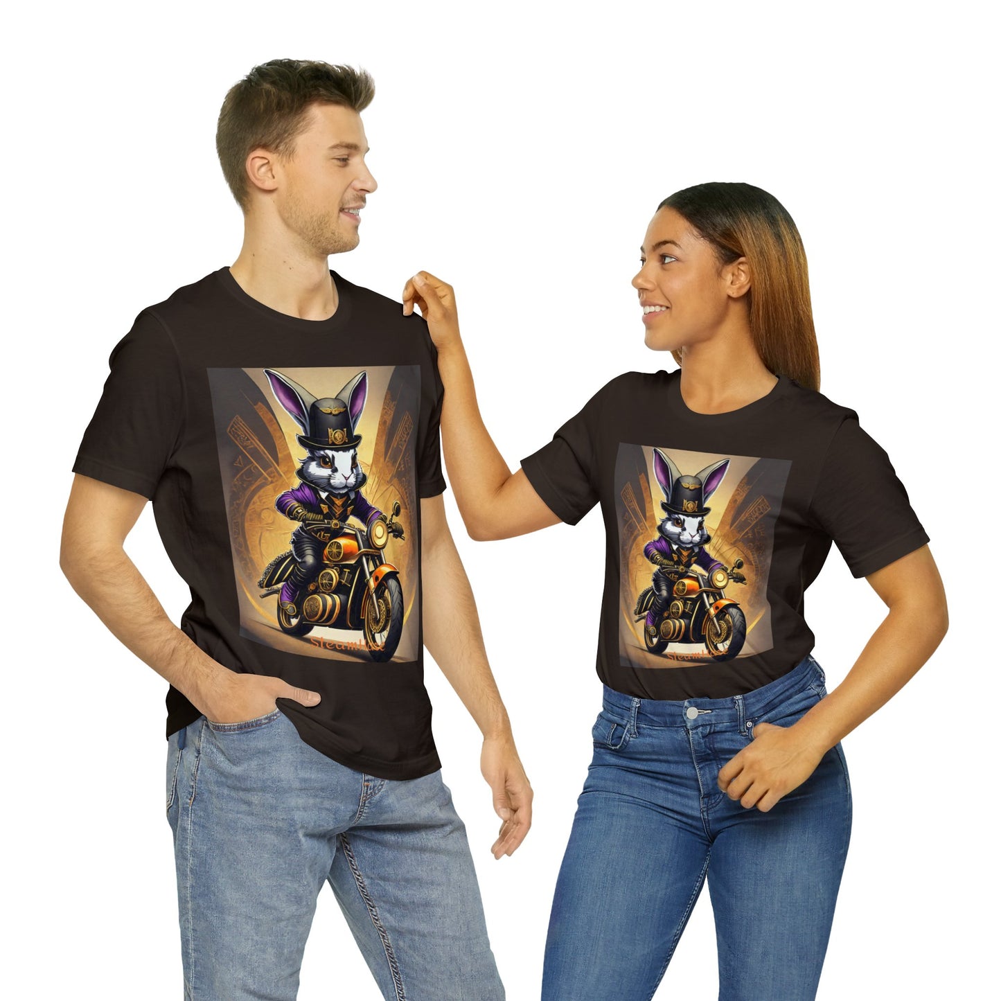 Unisex Adult Jersey Short Sleeve Tee SteamPunk Hare Motorcycle tshirt