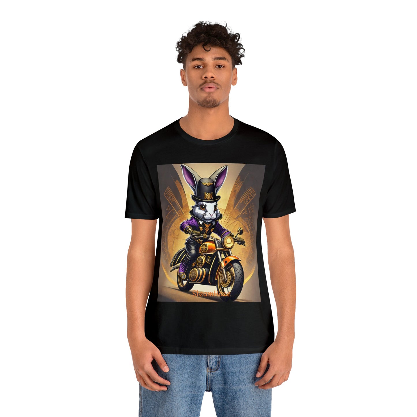 Unisex Adult Jersey Short Sleeve Tee SteamPunk Hare Motorcycle tshirt