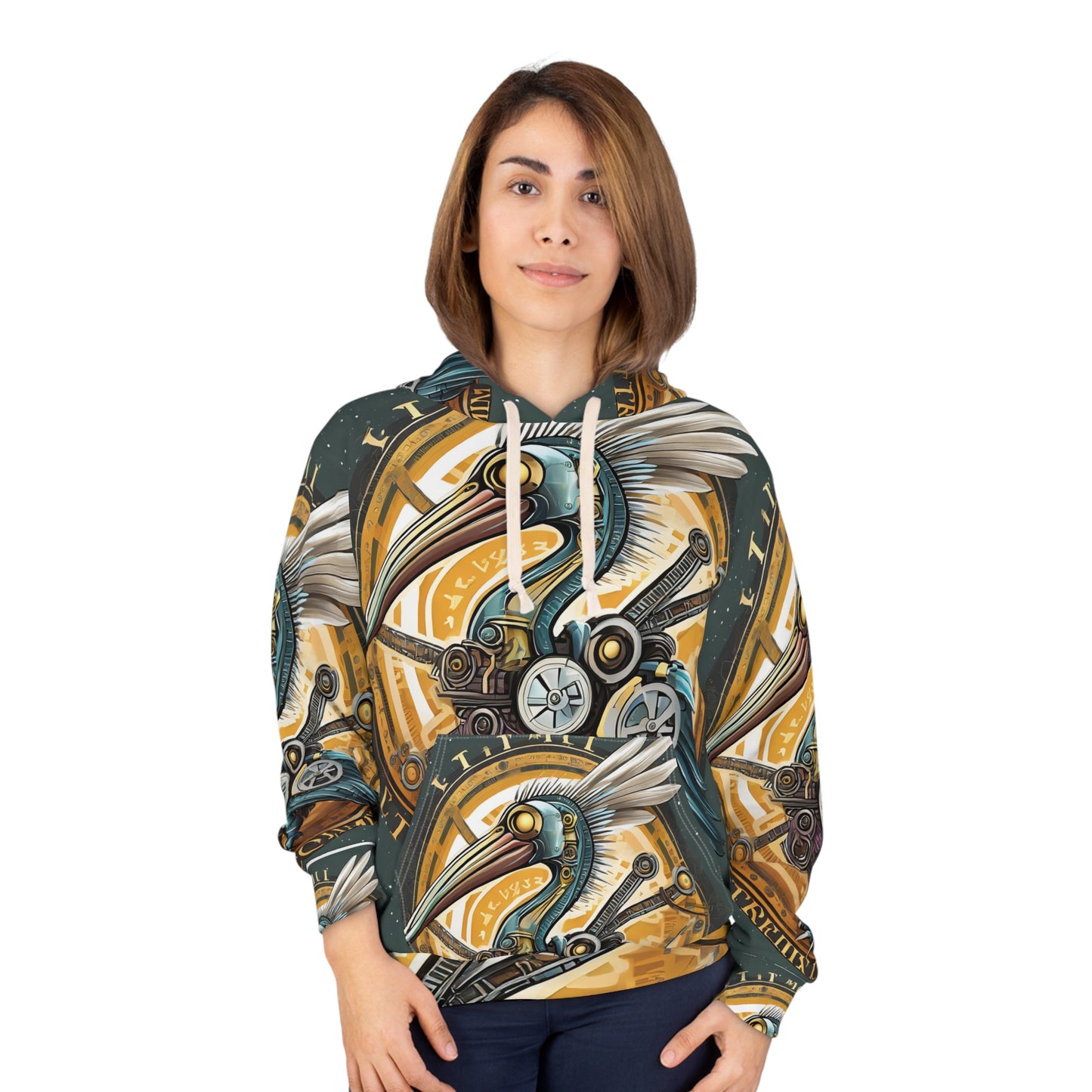 Unisex Adult Pullover Hoodie (AOP) Steampunk Gematria Ibis Avian Vintage collection