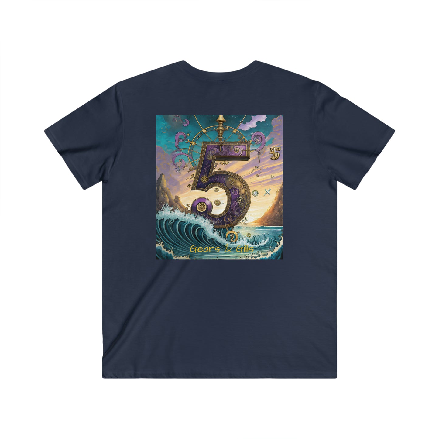 Unisex Adult Fitted V-Neck Short Sleeve Tee Gear & Gills: A Steampunk gematria Fishery