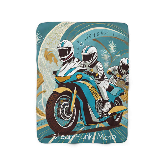 Sherpa Fleece Blanket SteamPunk Moto Turquoise Motorcycle art