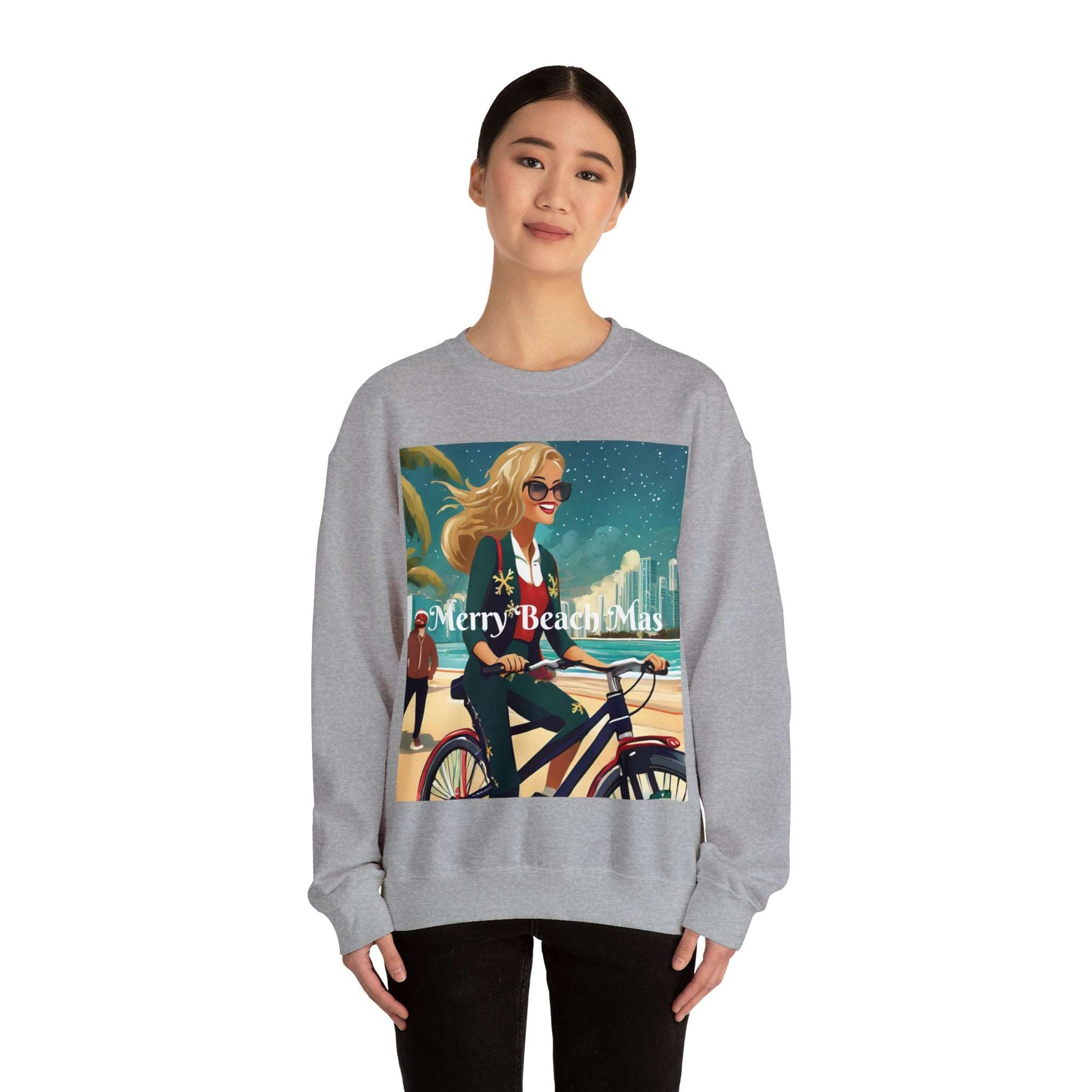 Merry Beach Mas City Electric Bicycle Woman's Heavy Blend™ Crewneck Sweatshirt