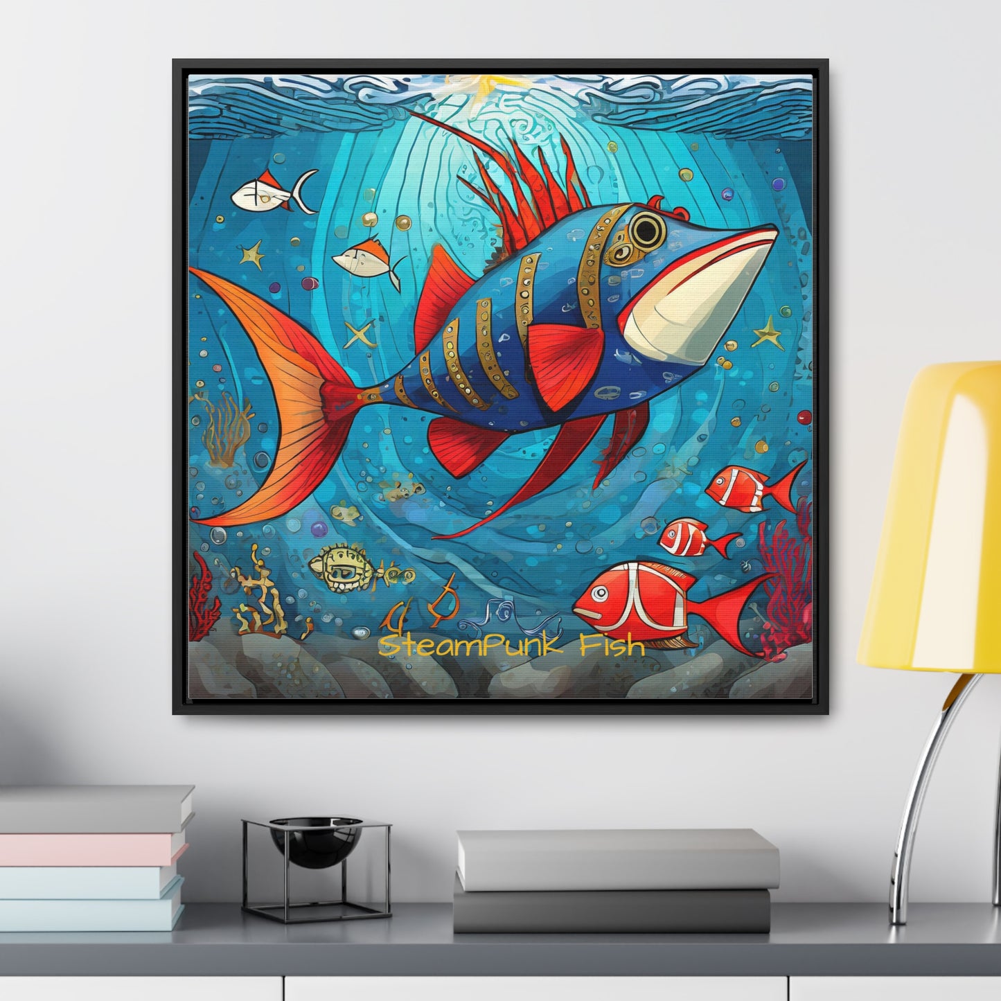 StreamPunk Fish Gematria Red ♥️ Gallery Canvas Wraps, Square Frame