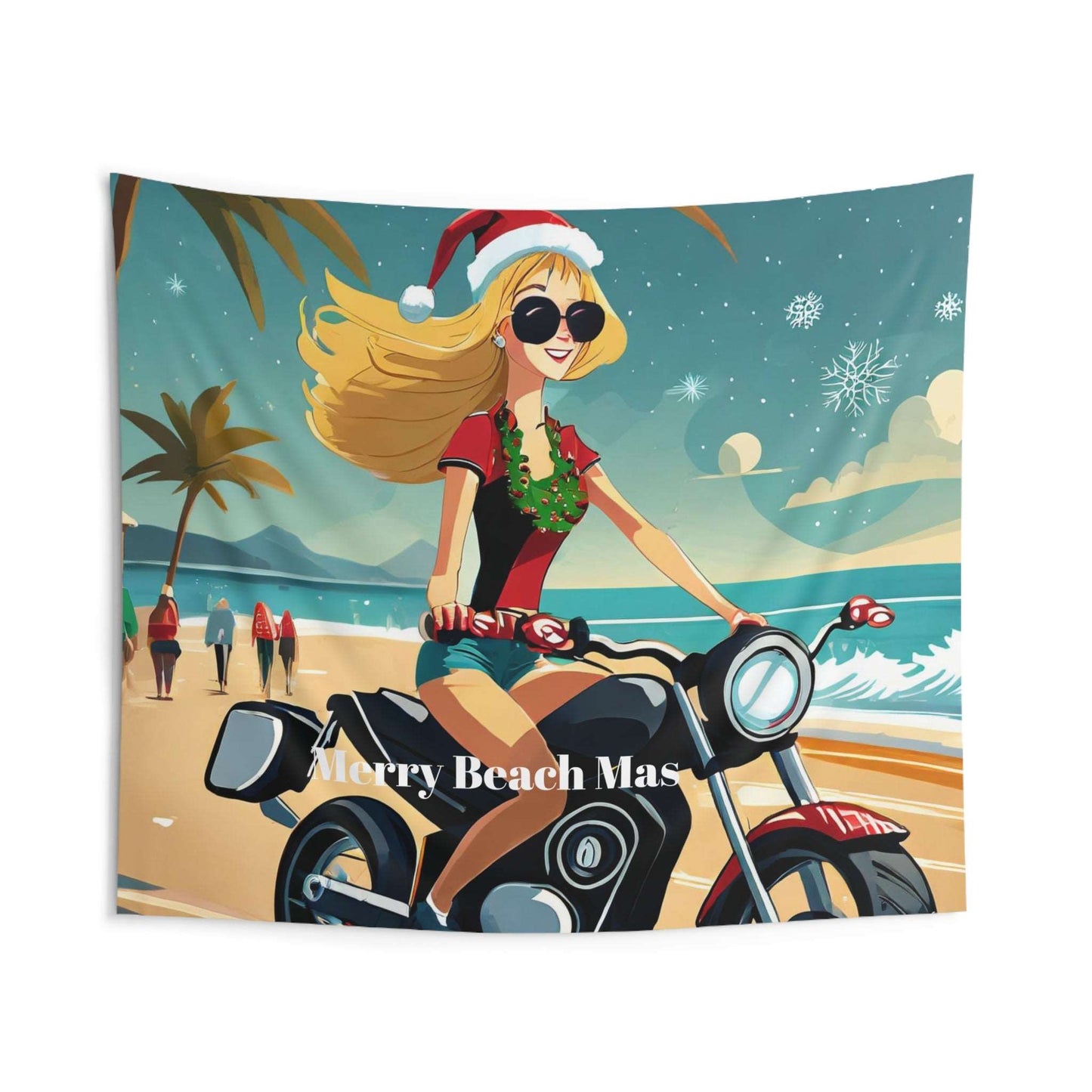 Merry Beach Mas MotoBabe Christmas Indoor Wall Tapestries
