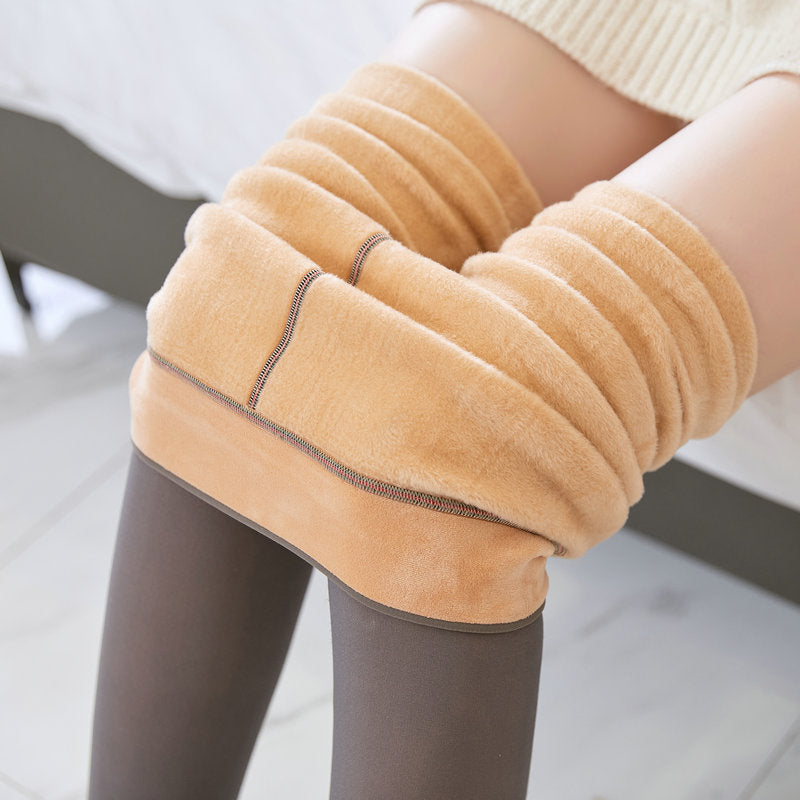 Women's Fake Translucent Plus Size Fleece-Lined Leggings for Fall & Winter