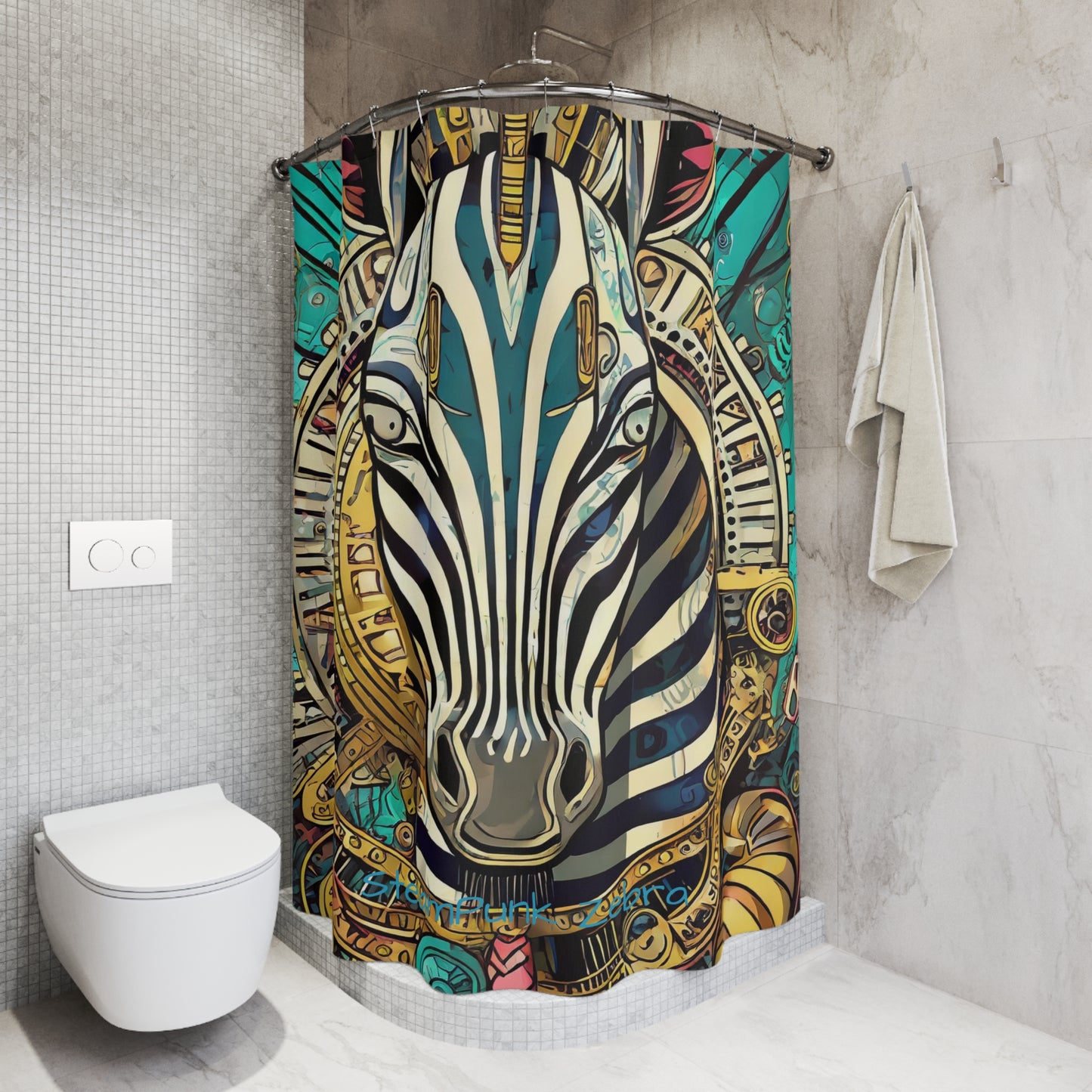 Polyester Shower Curtain Mystical Steam Punk Zebra