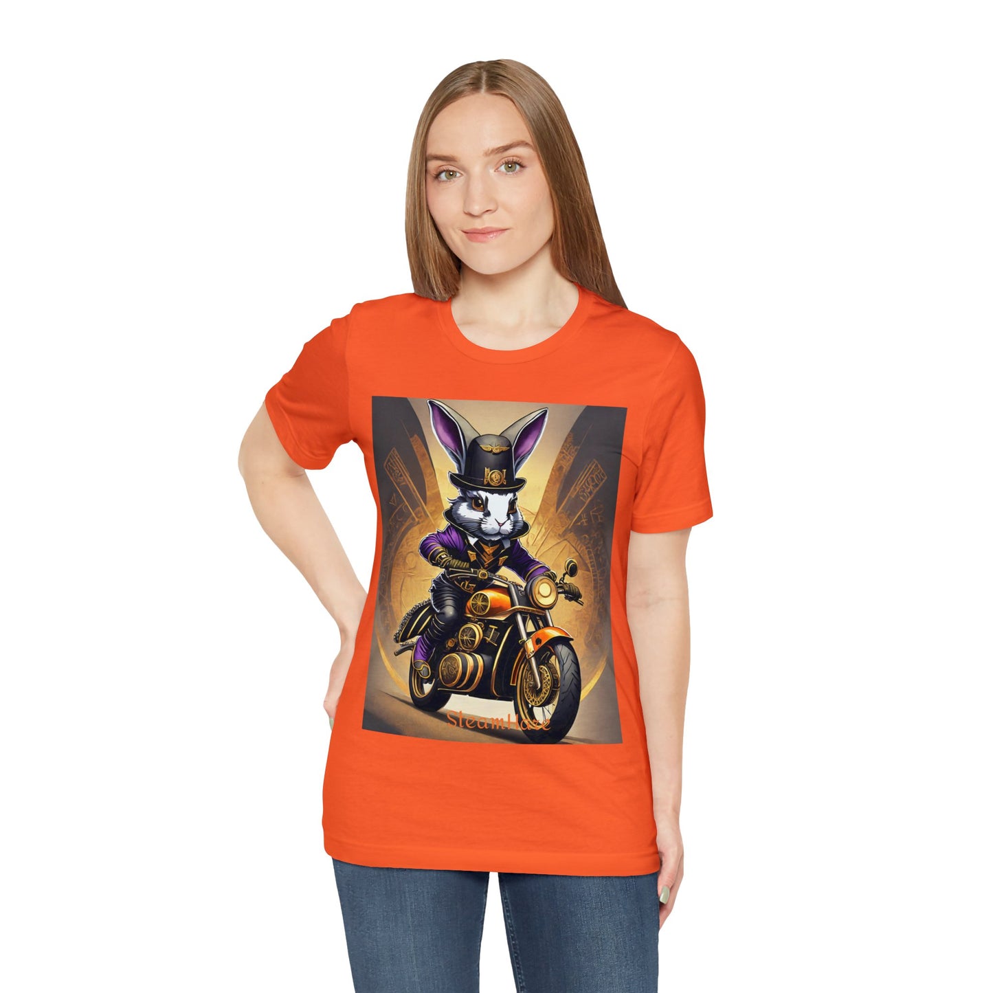 Unisex Adult Jersey Short Sleeve Tee SteamPunk Hare Motorcycle tshirt