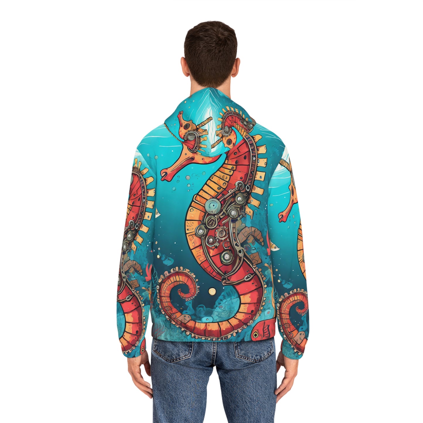 Unisex adult Full-Zip Hoodie (AOP) Steampunk Seahorse gematria Green