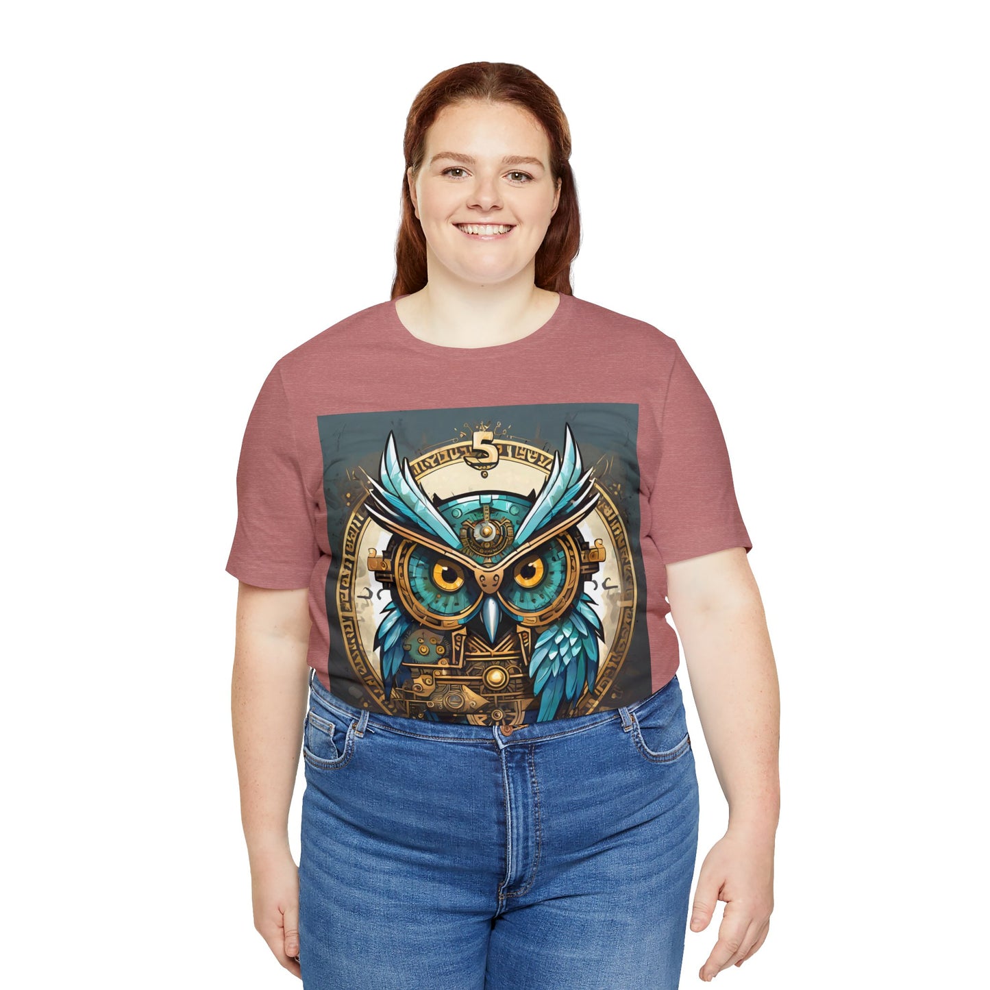 Unisex adult Jersey Short Sleeve Tee Steampunk Owl Mechanical Feathers Attire t shirt