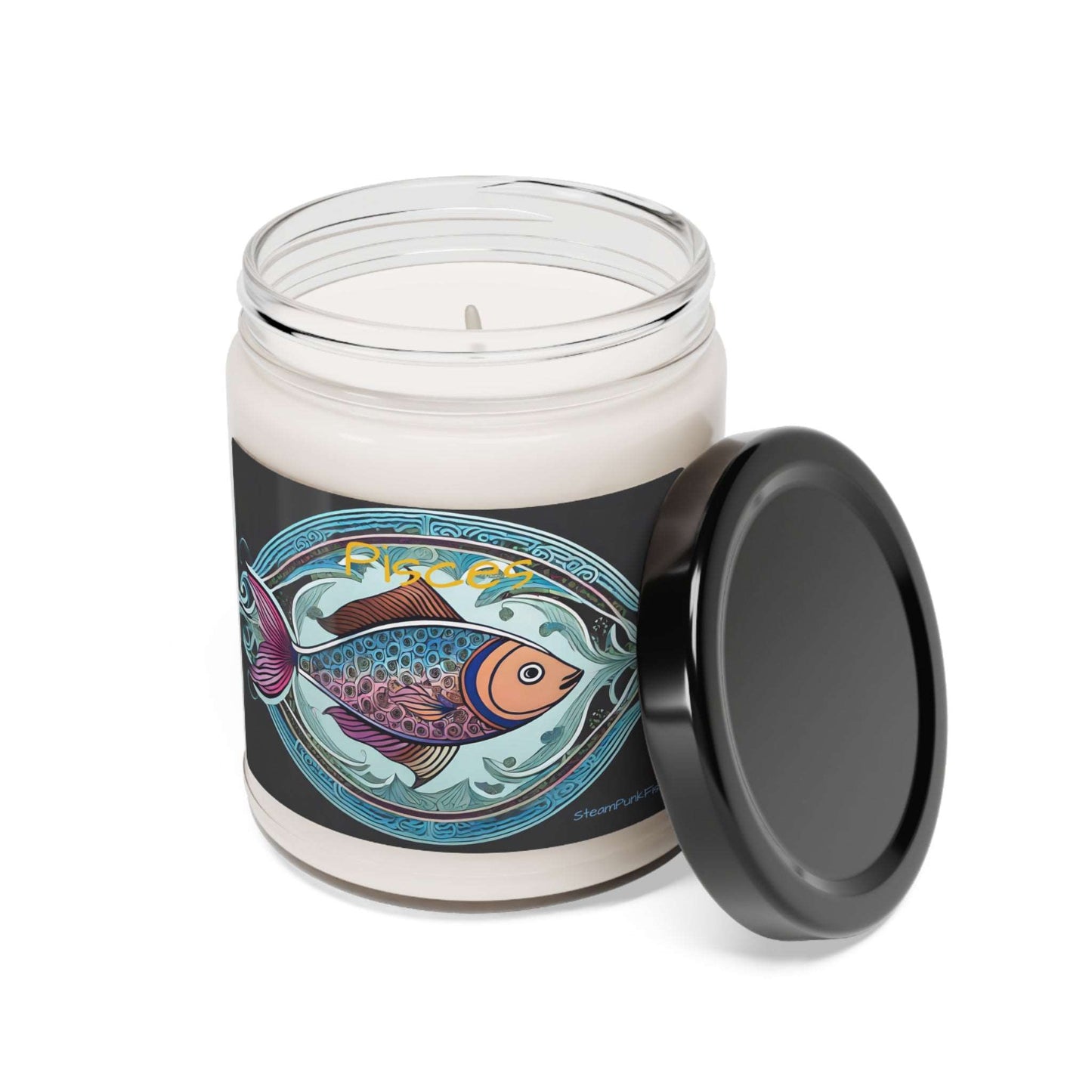 Scented Soy Candle, 9ozG Mystical Pisces Steam Punk Fish Blue