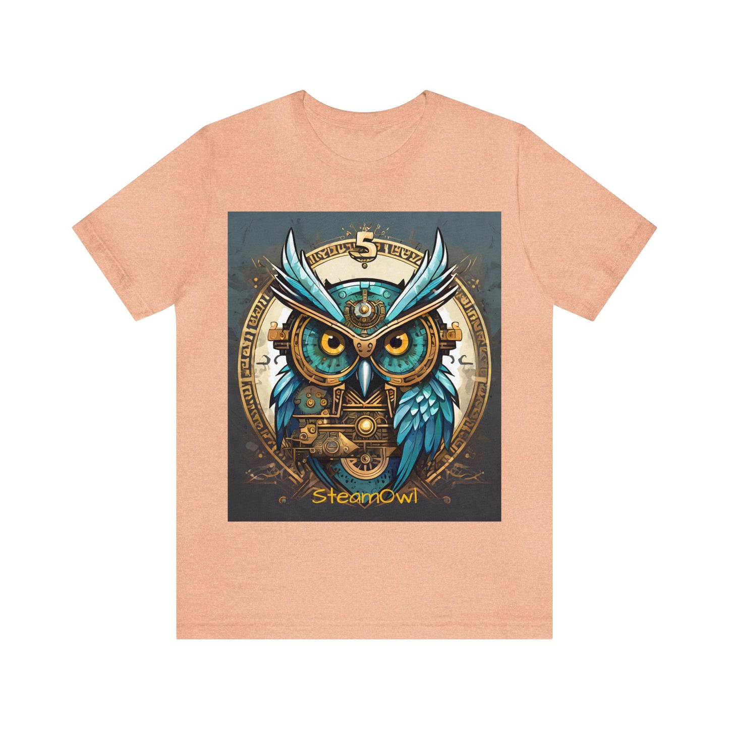 Unisex adult Jersey Short Sleeve Tee Steampunk Owl Mechanical Feathers Attire t shirt