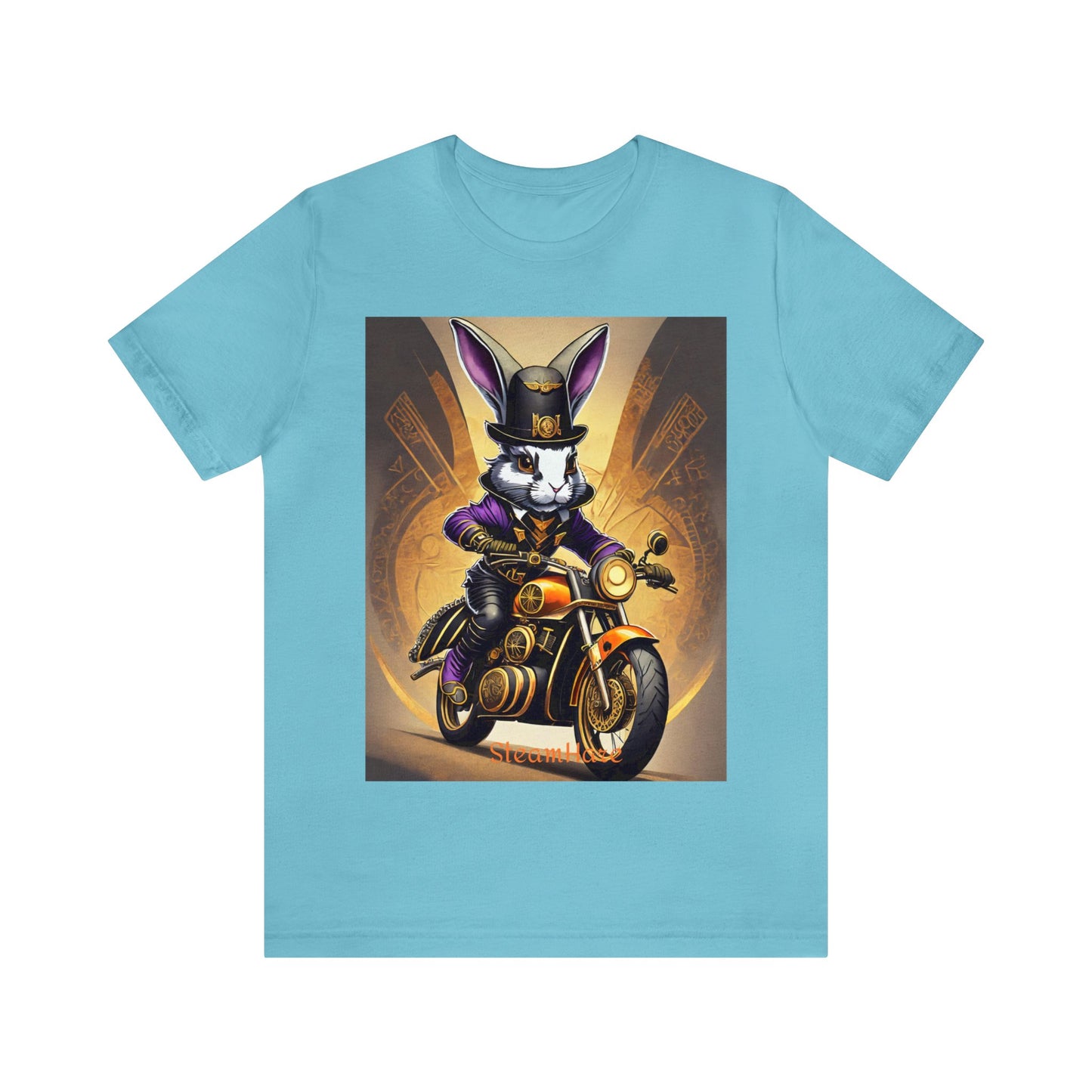 Unisex Adult Jersey Short Sleeve Tee SteamPunk Hare Motorcycle tshirt