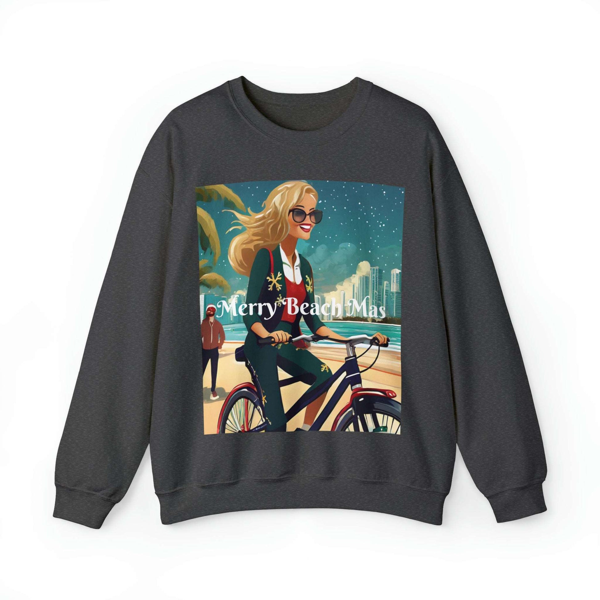 Merry Beach Mas City Electric Bicycle Woman's Heavy Blend™ Crewneck Sweatshirt