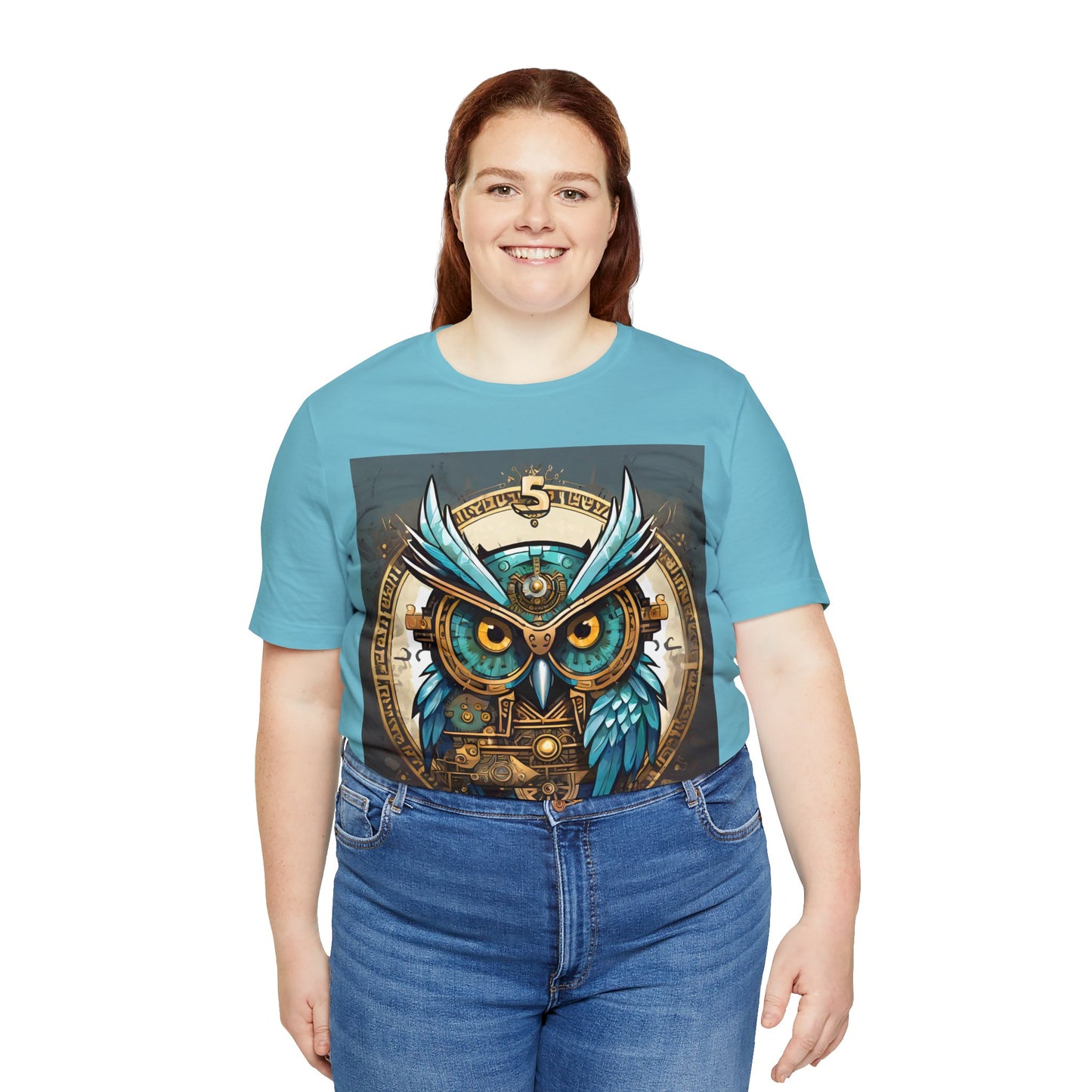 Unisex adult Jersey Short Sleeve Tee Steampunk Owl Mechanical Feathers Attire t shirt