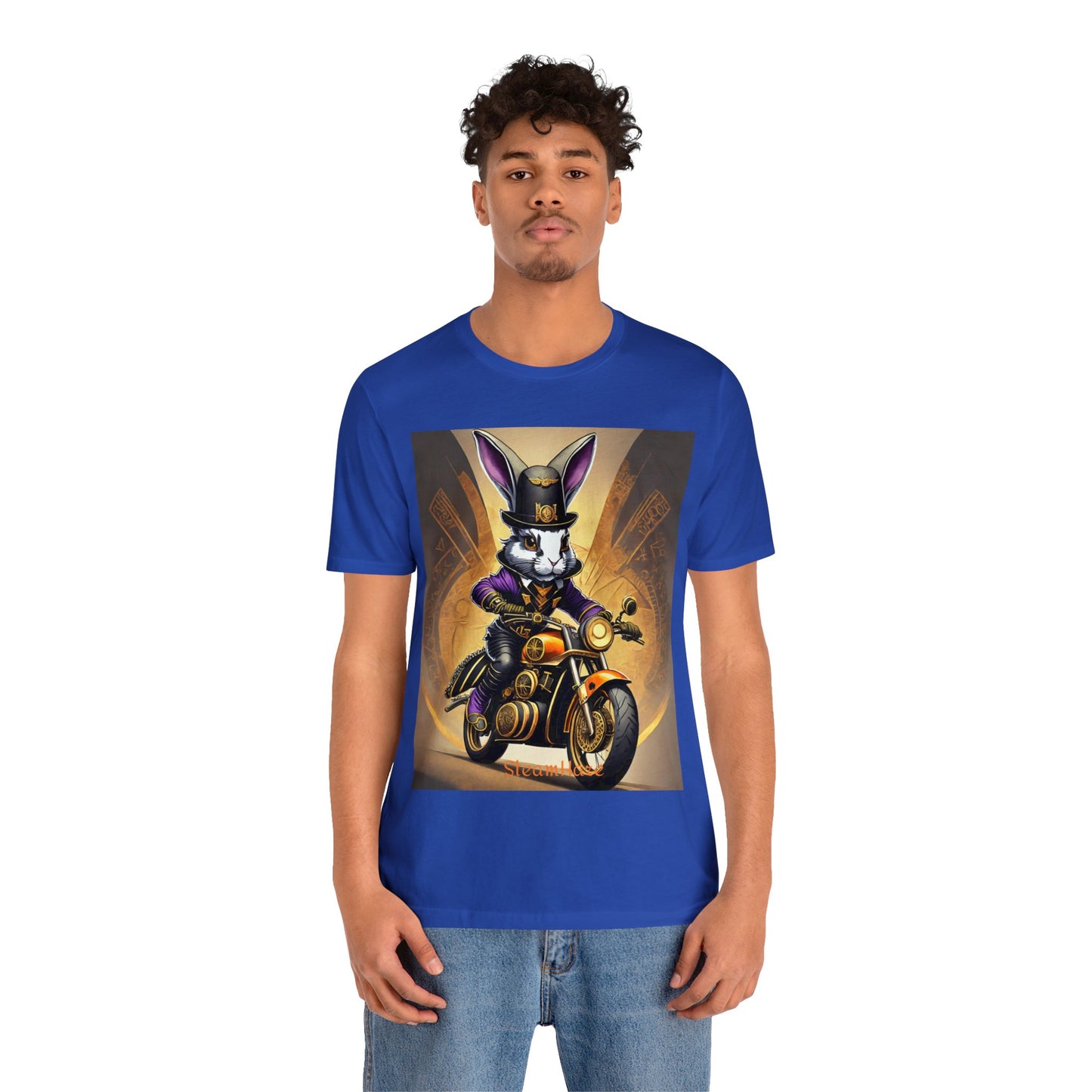 Unisex Adult Jersey Short Sleeve Tee SteamPunk Hare Motorcycle tshirt