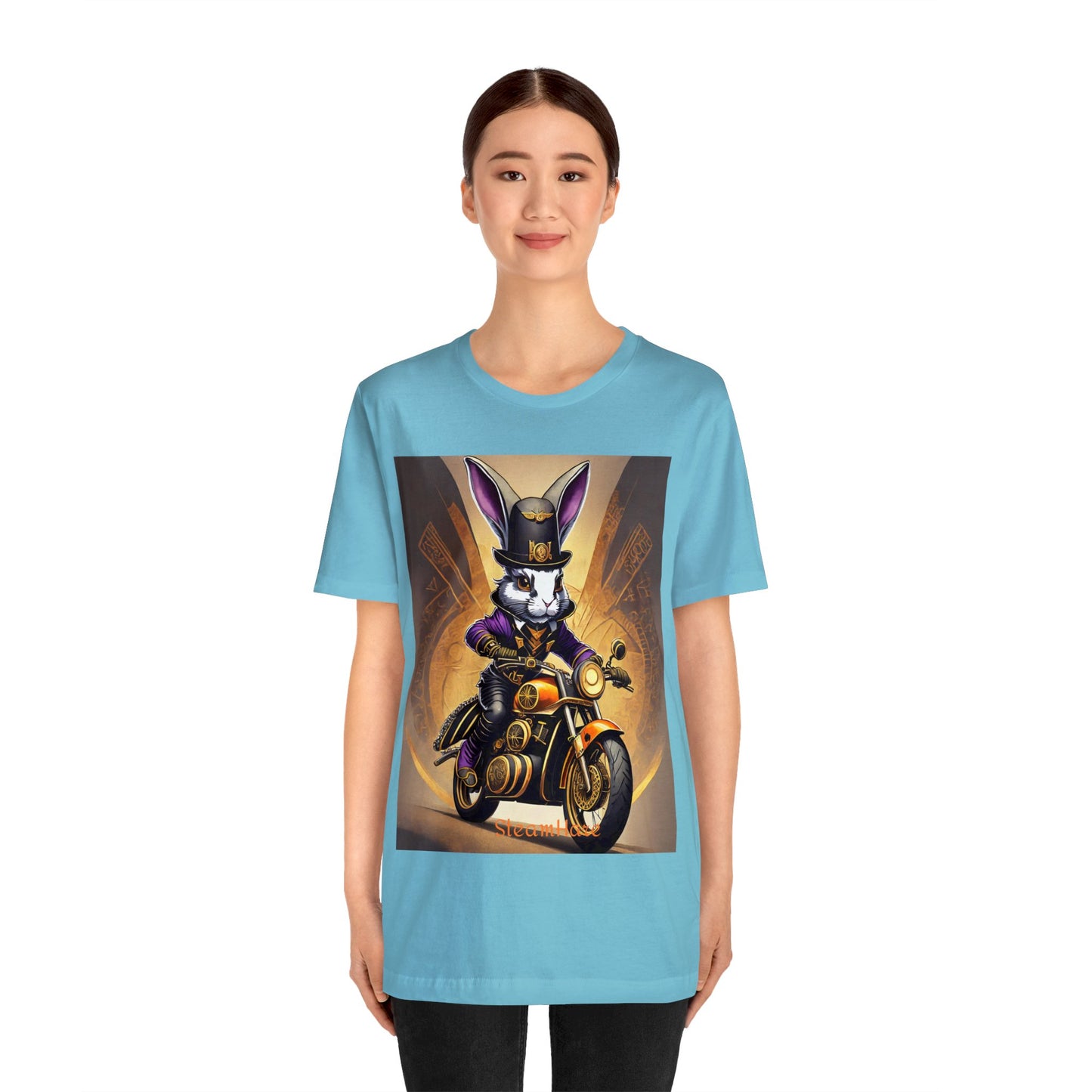 Unisex Adult Jersey Short Sleeve Tee SteamPunk Hare Motorcycle tshirt