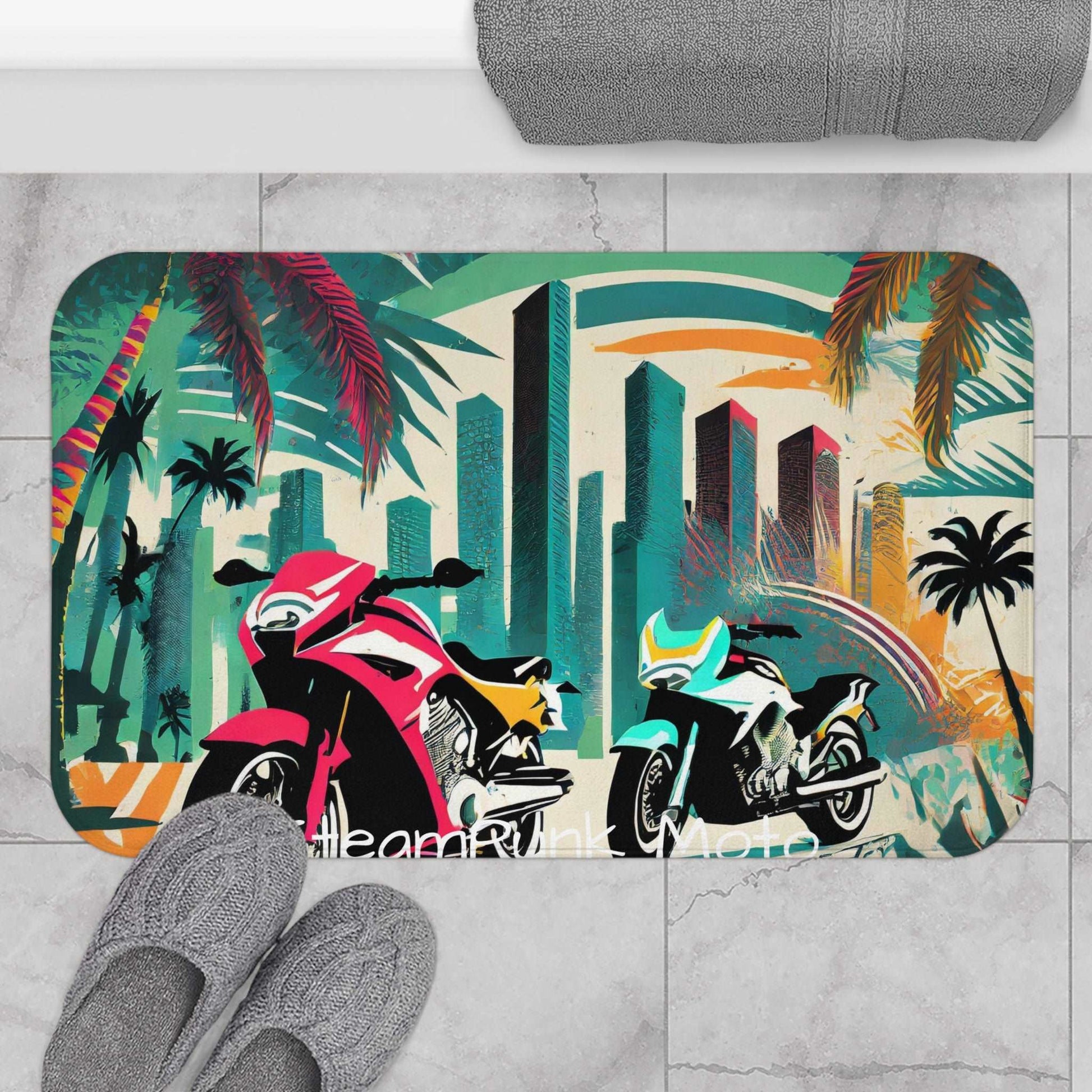 SteamPunk Moto Group Ride Miami Beach Bath Mat