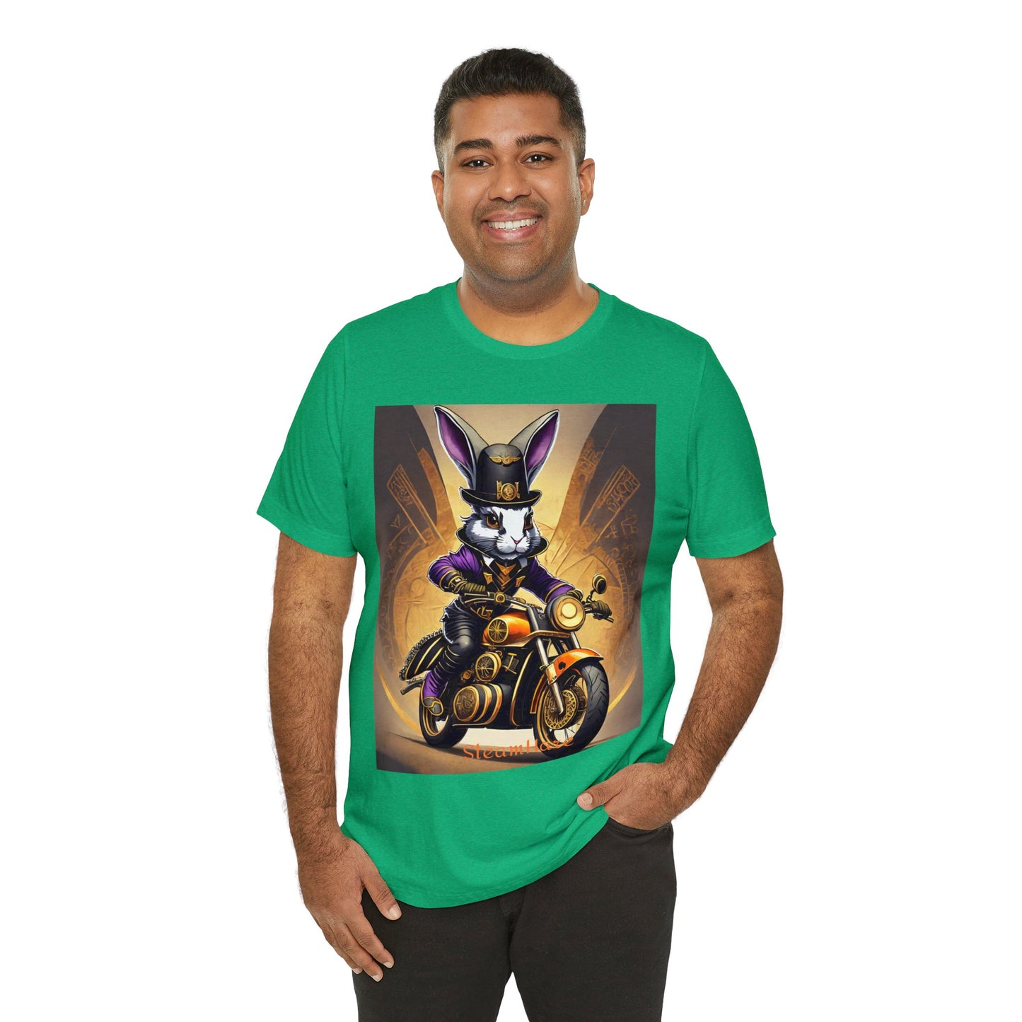 Unisex Adult Jersey Short Sleeve Tee SteamPunk Hare Motorcycle tshirt