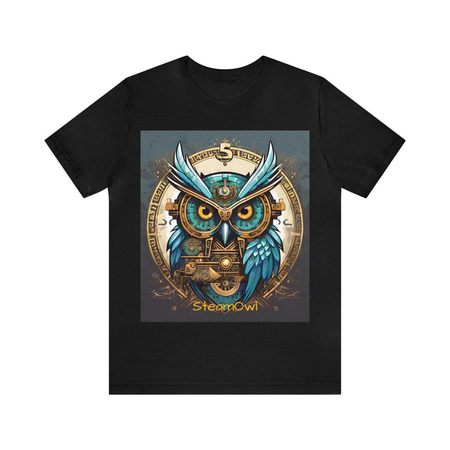 Unisex adult Jersey Short Sleeve Tee Steampunk Owl Mechanical Feathers Attire t shirt