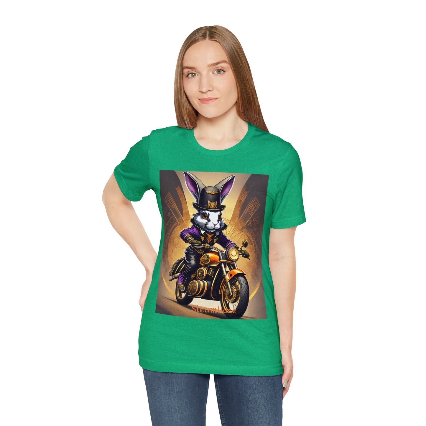 Unisex Adult Jersey Short Sleeve Tee SteamPunk Hare Motorcycle tshirt