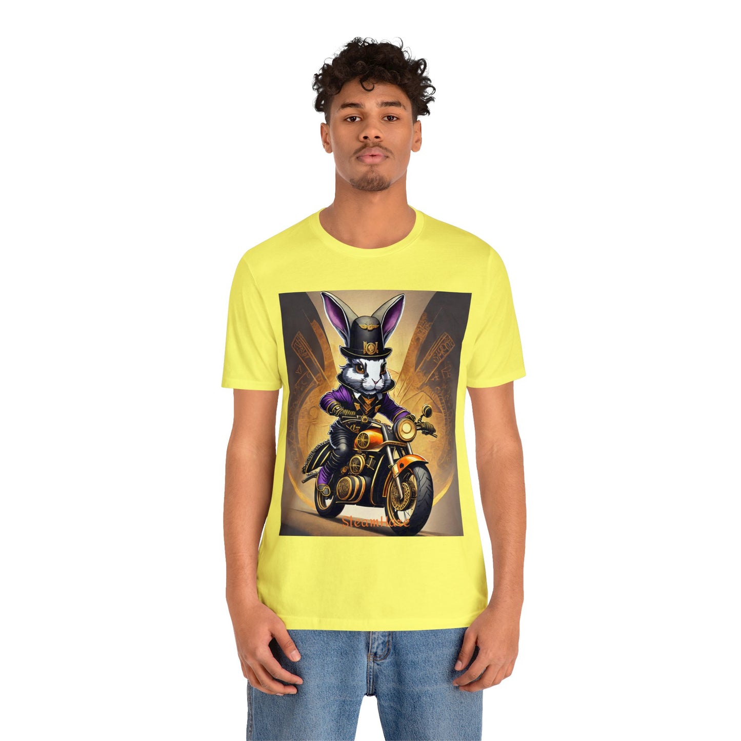 Unisex Adult Jersey Short Sleeve Tee SteamPunk Hare Motorcycle tshirt