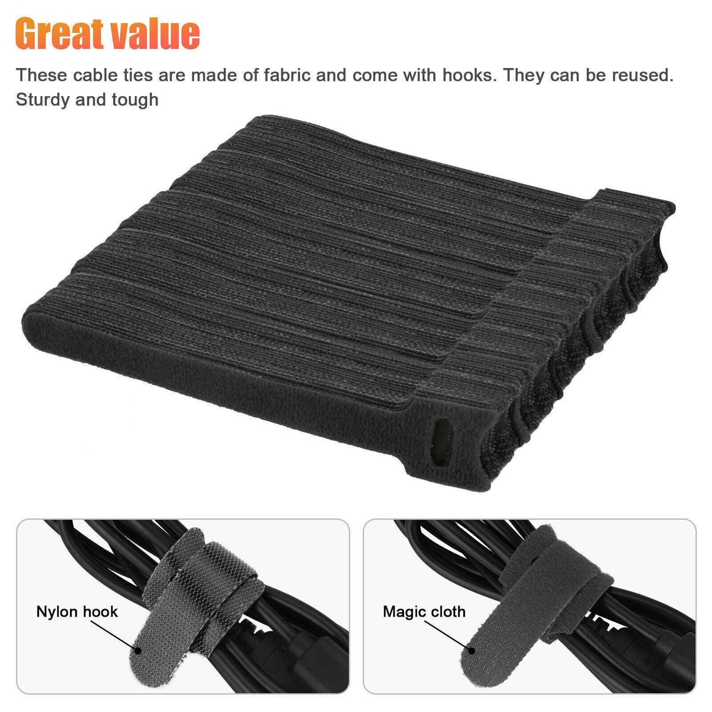 100pcs Velcro Cable Ties Wire And Cable Storage Fixed Self-adhesive Straps Reusable