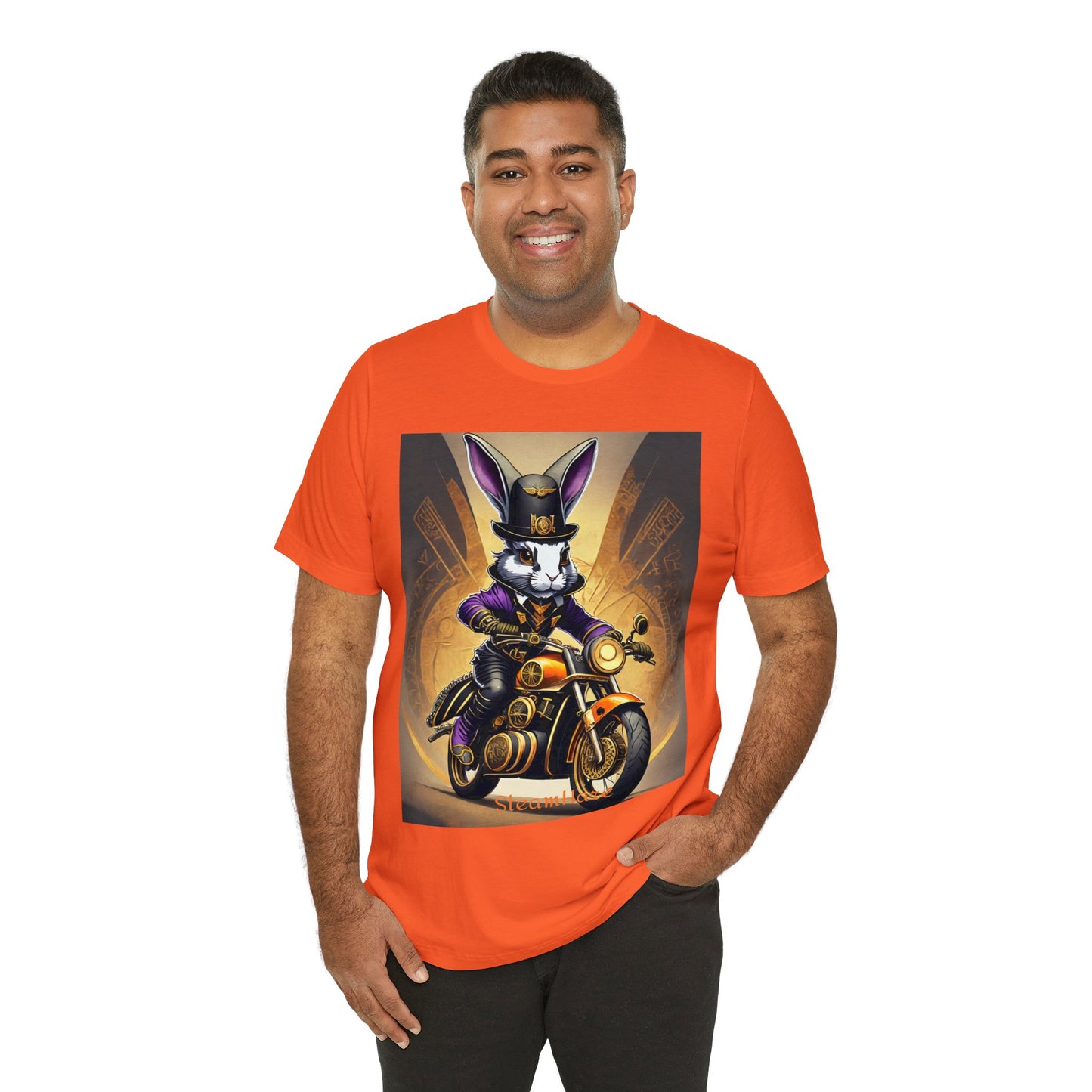 Unisex Adult Jersey Short Sleeve Tee SteamPunk Hare Motorcycle tshirt