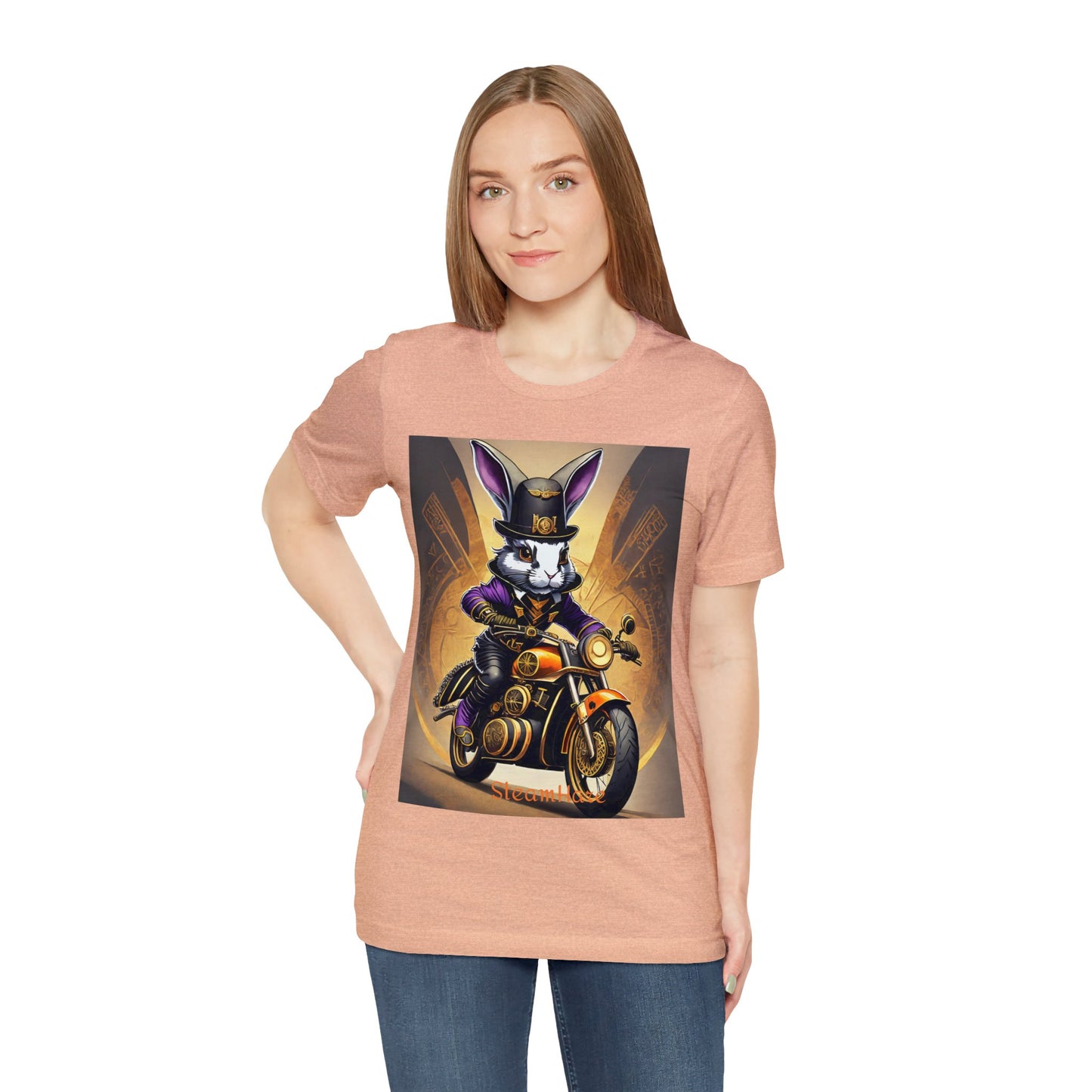 Unisex Adult Jersey Short Sleeve Tee SteamPunk Hare Motorcycle tshirt