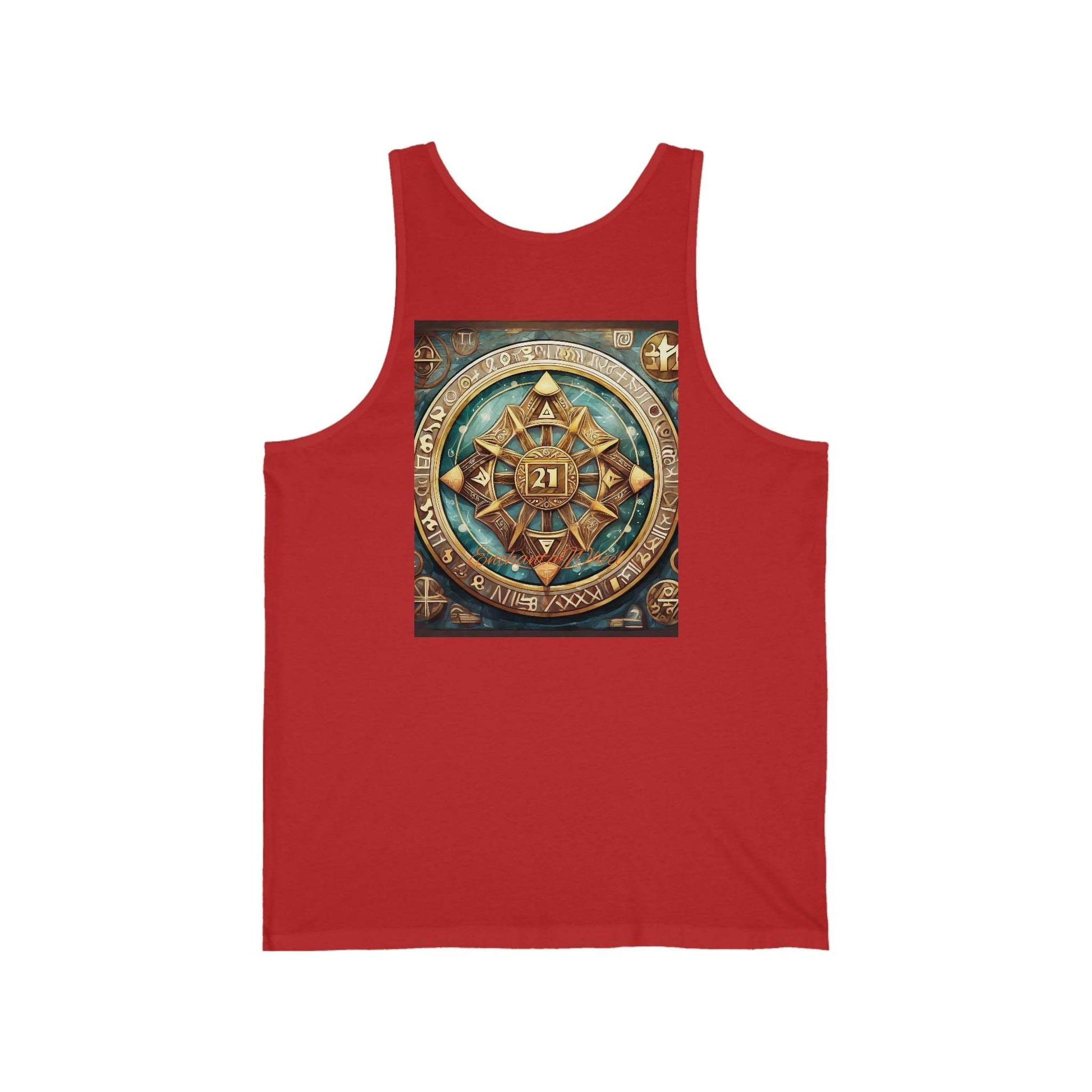 Embrace the Unisex Jersey Tank: Discover the Enchanta Wheel E-bike Gematria-Inspired T-shirt