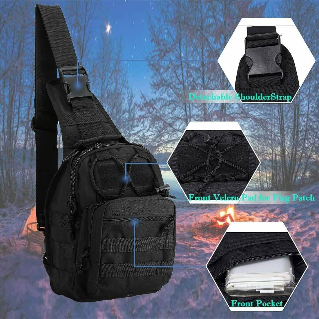 Black Tactical Sling Bag - Men's Molle Chest and Shoulder Backpack