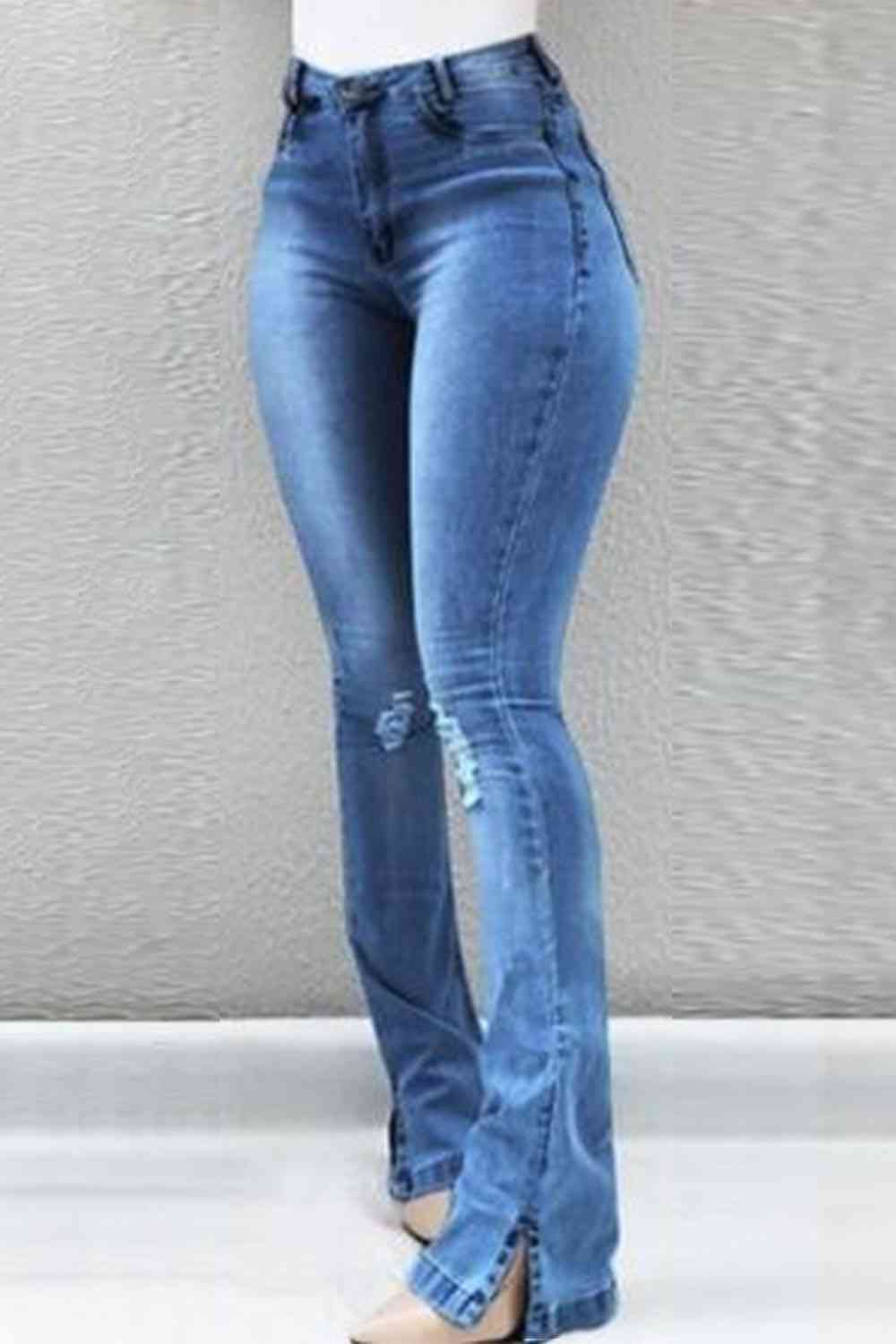 Women's Buttoned Slit Jeans