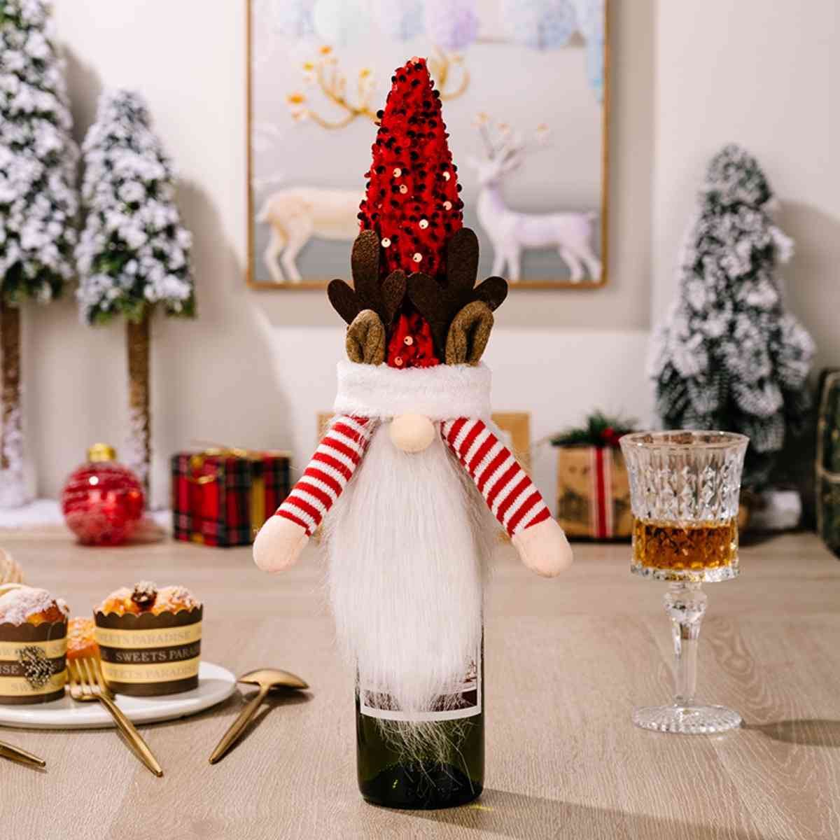 Santa Sequin Pointed Hat Wine Bottle Cover decor